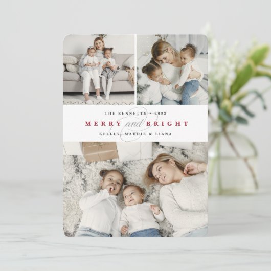 Eenvoudig Merry Cranberry | 3 Fotovakantie Feestdagenkaart (Staand voorkant)