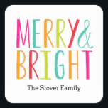 Eenvoudig Merry en Bright Vakbaren Vierkante Sticker<br><div class="desc">Onze moderne en gepersonaliseerde stickers kunnen worden gebruikt als envelopzegels,  cadeaubonnen,  favoriete labels,  etiketten van objecten en nog veel meer. De mogelijkheden zijn eindeloos,  dus ga door en gebruik ze creatief.</div>