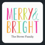 Eenvoudig Merry en Bright Vakbaren Vierkante Sticker<br><div class="desc">Onze moderne en gepersonaliseerde stickers kunnen worden gebruikt als envelopzegels,  cadeaubonnen,  favoriete labels,  etiketten van objecten en nog veel meer. De mogelijkheden zijn eindeloos,  dus ga door en gebruik ze creatief.</div>