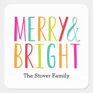 Eenvoudig Merry en Bright Vakbaren Vierkante Sticker