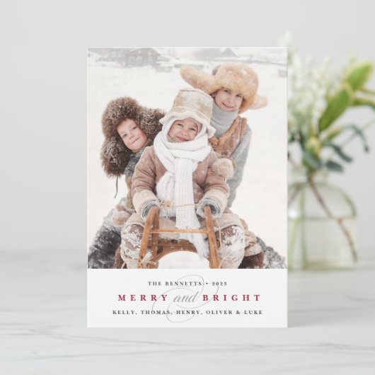 Eenvoudig Merry Holiday-fotokaart | Cranberry Feestdagenkaart (Staand voorkant)