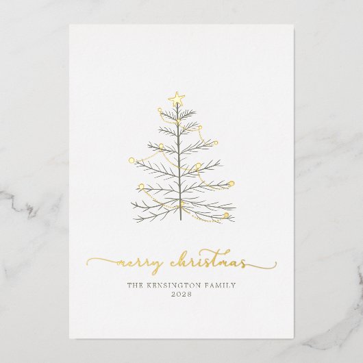 Eenvoudig 'Merry kerstboomscript' Folie Feestdagenkaart (Voorkant)