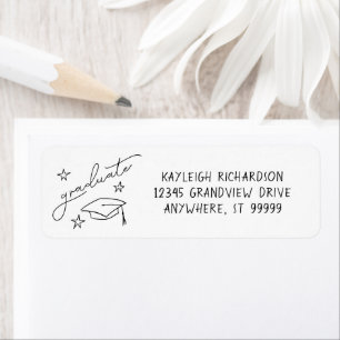 Eenvoudig met de hand getekend Afstuderen retour-a Etiket