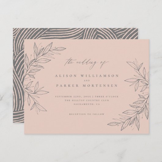 Eenvoudig met de hand getekend groen blush Botanic Uitnodiging Briefkaart (Voorkant / Achterkant)