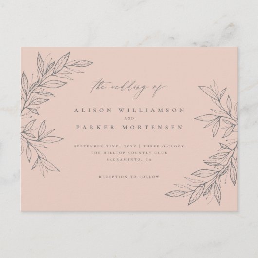 Eenvoudig met de hand getekend groen blush Botanic Uitnodiging Briefkaart (Voorkant)