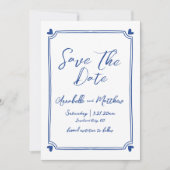 Eenvoudig met de hand getekende foto blauwe fantas save the date (Voorkant)