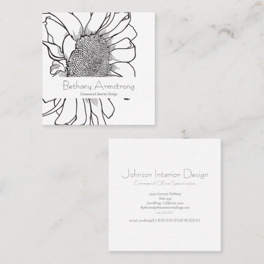 Eenvoudig met de hand getrokken zonnebloempitten V Vierkante Visitekaartje (Voorkant / Achterkant)