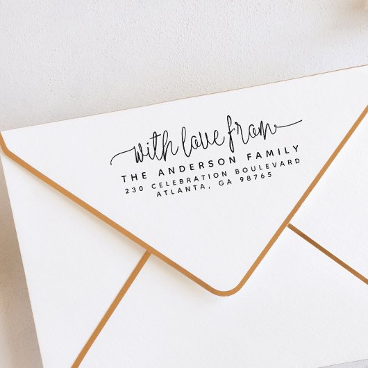 Eenvoudig met liefde van familienaam & retouradres  zelfinktende stempel