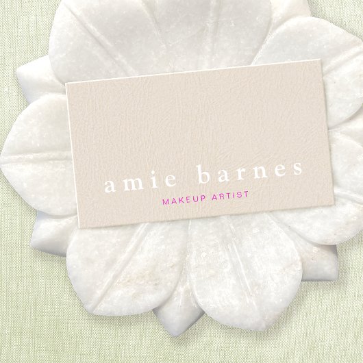 Eenvoudig met roze getextureerd leder uiterlijk Fe Visitekaartje