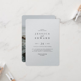 Eenvoudig Metalic Silver en Black Photo Wedding Kaart