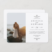 Eenvoudig Metalic Silver en Black Photo Wedding Kaart (Voorkant / Achterkant)