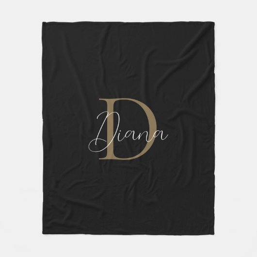 Eenvoudig Midnight Black Mossy Gold Script Monogra Fleece Deken (Voorkant)
