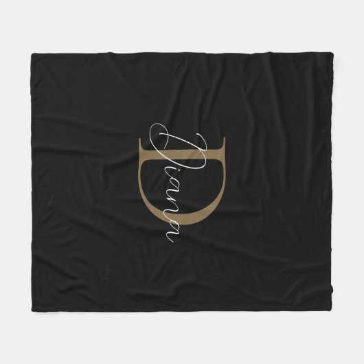 Eenvoudig Midnight Black Mossy Gold Script Monogra Fleece Deken (Voorkant (Horizontaal))