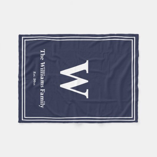 Eenvoudig Midnight Blue White Monogram & naam Fleece Deken (Voorkant (Horizontaal))