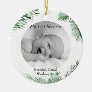 Eenvoudig mijn eerste kerstfoto van B/W-formaat Keramisch Ornament