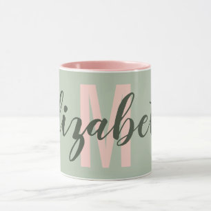 Eenvoudig Militair Licht Groen Blush Roze Monogram Mok