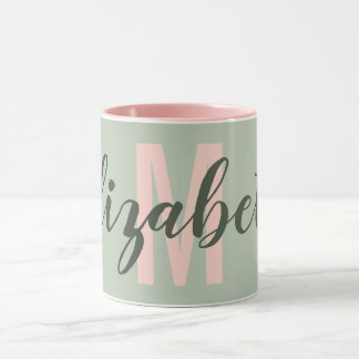 Eenvoudig Militair Licht Groen Blush Roze Monogram Mok