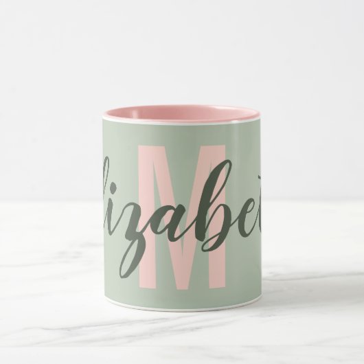 Eenvoudig Militair Licht Groen Blush Roze Monogram Mok (Midden)