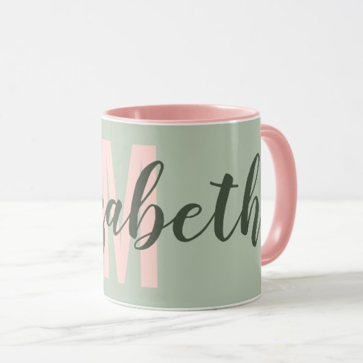 Eenvoudig Militair Licht Groen Blush Roze Monogram Mok (Voorkant rechts)