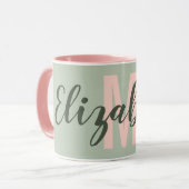 Eenvoudig Militair Licht Groen Blush Roze Monogram Mok (Voorkant links)
