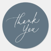 Eenvoudig mineraal blauw kalligrafie script dank u ronde sticker (Voorkant)