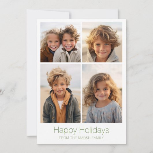 Eenvoudig minimaal 4 foto - Zen Arch Groen Wit Feestdagenkaart (Voorkant)