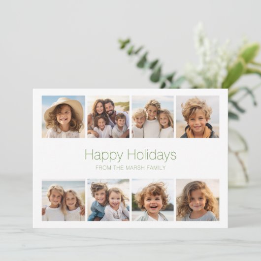 Eenvoudig minimaal - 8 foto - Zen Arch Groen Wit Feestdagenkaart (Staand voorkant)