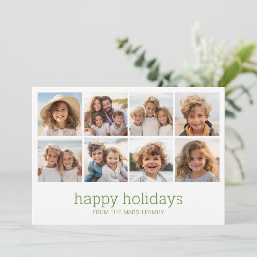 Eenvoudig minimaal - 8 foto - Zen Arch Groen Wit Feestdagenkaart (Staand voorkant)