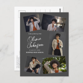 Eenvoudig minimaal Afstuderen grijs 6 foto aankond Briefkaart