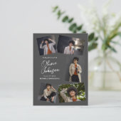 Eenvoudig minimaal Afstuderen grijs 6 foto aankond Briefkaart (Staand voorkant)