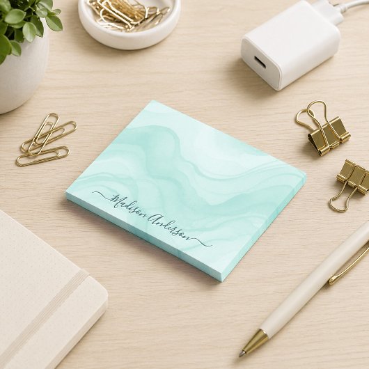 Eenvoudig Minimaal Aqua Turquoise Waterverf Gepers Post-it® Notes