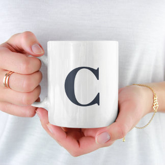 Eenvoudig, minimaal blauw Initiaal Letter-Monogram Koffiemok
