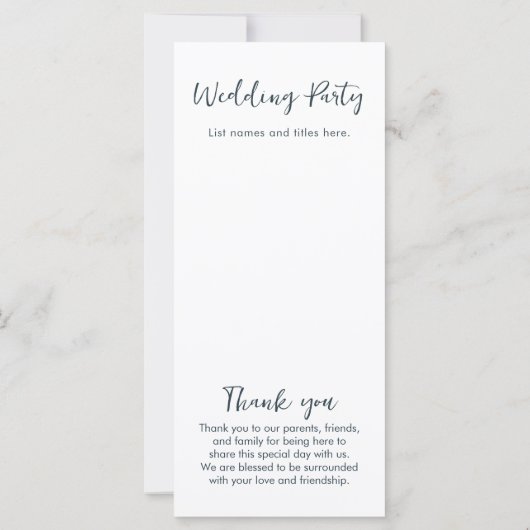 Eenvoudig minimaal blauw wit bruiloft ceremonie pr (Achterkant)