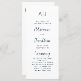 Eenvoudig minimaal blauw wit bruiloft ceremonie pr