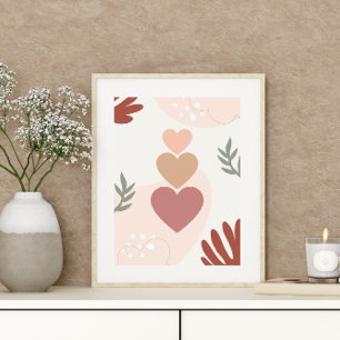 Eenvoudig minimaal Boho Art Leaf Hearts Plant ontw Poster