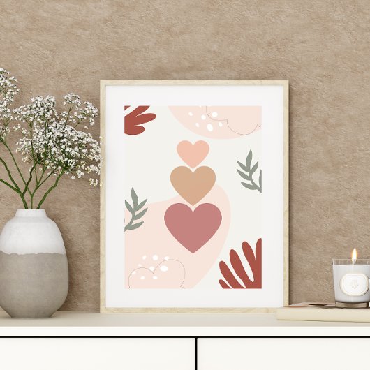 Eenvoudig minimaal Boho Art Leaf Hearts Plant ontw Poster