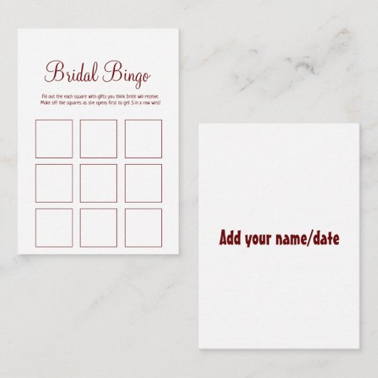 Eenvoudig minimaal bruids bingo vrijgezellenfeest  notitiekaartje (Voorkant / Achterkant)