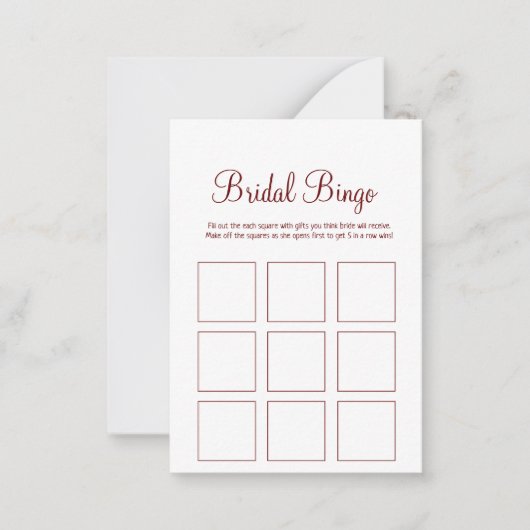Eenvoudig minimaal bruids bingo vrijgezellenfeest  notitiekaartje (Voorkant)