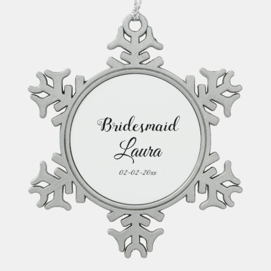 Eenvoudig minimaal cadeaujaar voor bridesmaid tin sneeuwvlok ornament (Voorkant)