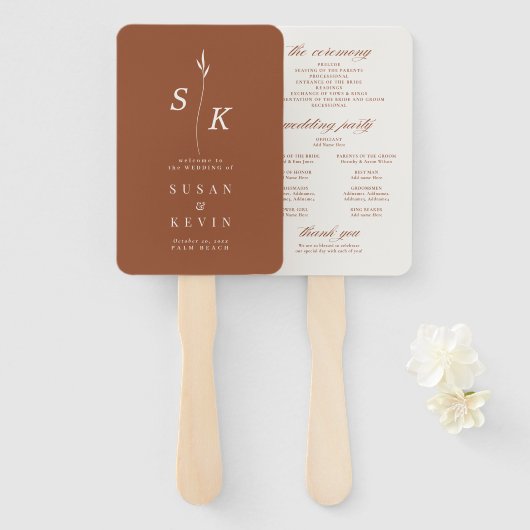 Eenvoudig minimaal chique blad monogram bruiloft p handwaaier (Voorkant en achterkant)