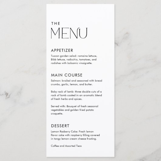 Eenvoudig minimaal diner bruiloft menu (Voorkant)