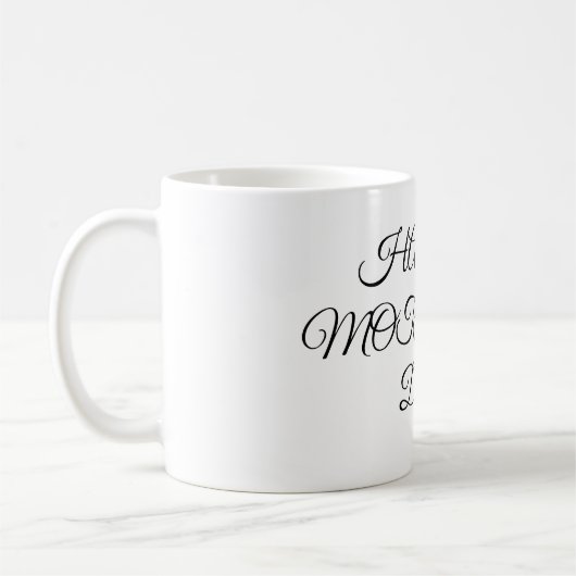 Eenvoudig minimaal elegant aangepast logo hier bed koffiemok (Links)