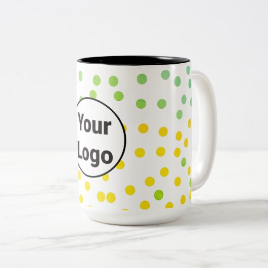 Eenvoudig minimaal elegant aangepast logo hier bed tweekleurige koffiemok (Voorkant rechts)