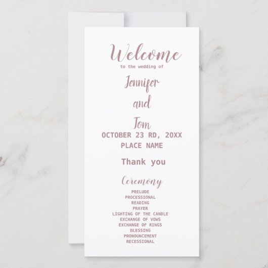 eenvoudig minimaal elegant roos Gold-trouwprogramm (Voorkant)