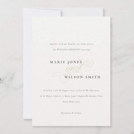 Eenvoudig minimaal elegant Script Black White Wedd Kaart (Voorkant)