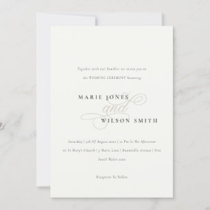 Eenvoudig minimaal elegant Script Black White Wedd Kaart