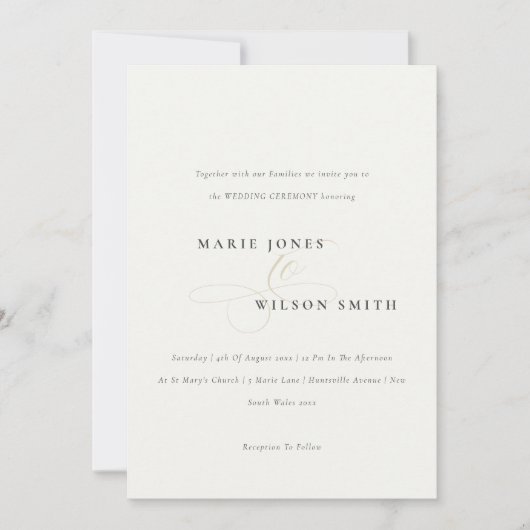 Eenvoudig minimaal elegant Script Black White Wedd Kaart (Voorkant)