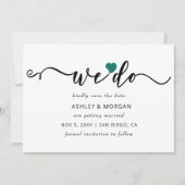 Eenvoudig minimaal elegant script Blauwgroen hart  Save The Date (Voorkant)