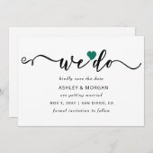 Eenvoudig minimaal elegant script Blauwgroen hart  Save The Date (Voorkant / Achterkant)