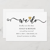 Eenvoudig minimaal elegant Script Gold Heart dat w Save The Date (Voorkant / Achterkant)